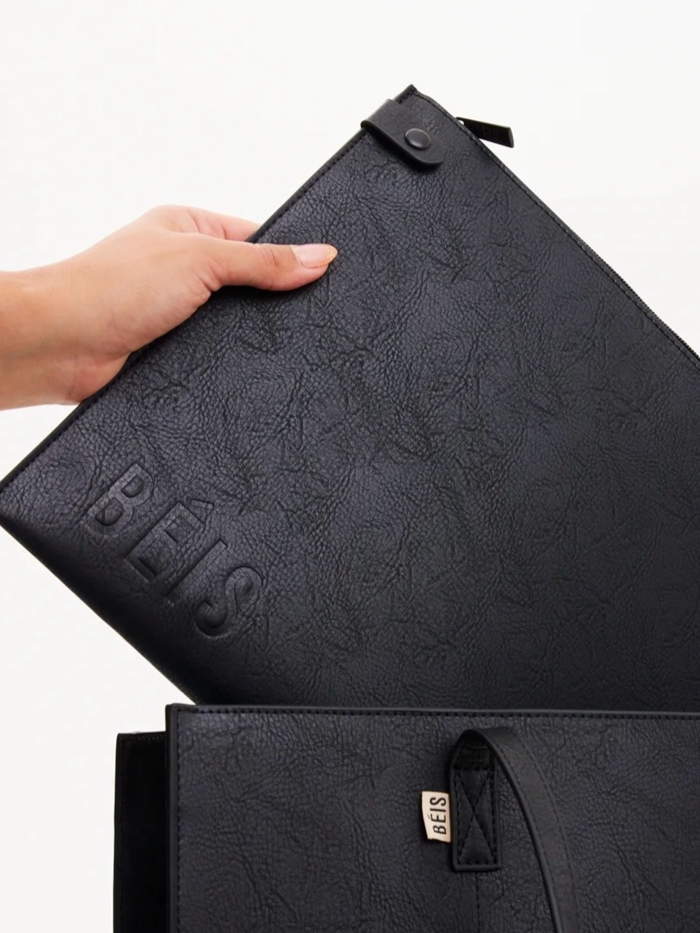 BEIS Black Textured Leather-Look Travel Pouch